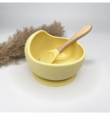 Тарілка з ложкою з дерев'яною ручкою Pastell Yellow Пастельно жовтий