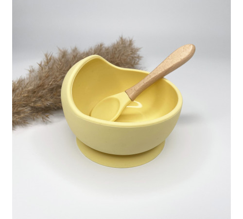 Тарілка з ложкою з дерев'яною ручкою Pastell Yellow Пастельно жовтий Тарілка з ложкою з дерев'яною ручкою Pastell Yellow Пастельно жовтий