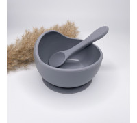 Тарілка з силіконовою ложкою Dark Grey Темно сірий