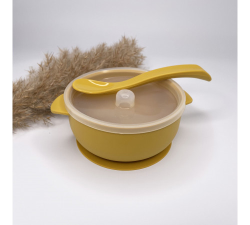 Дитяча тарілка з кришкою та ложкою Mustard Гірчиця Дитяча тарілка з кришкою та ложкою Mustard Гірчиця