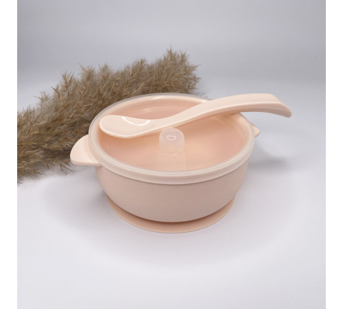 Дитяча тарілка з кришкою та ложкою Light pink Світло рожевий Дитяча тарілка з кришкою та ложкою Light pink Світло рожевий