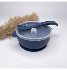 Тарілка з кришкою та ложкою Navy blue Темно синій
