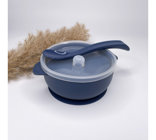 Дитяча тарілка з кришкою та ложкою Navy blue Темно синій Дитяча тарілка з кришкою та ложкою Navy blue Темно синій