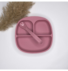 Тарілка секційна силіконова з ложкою Blush Румянець