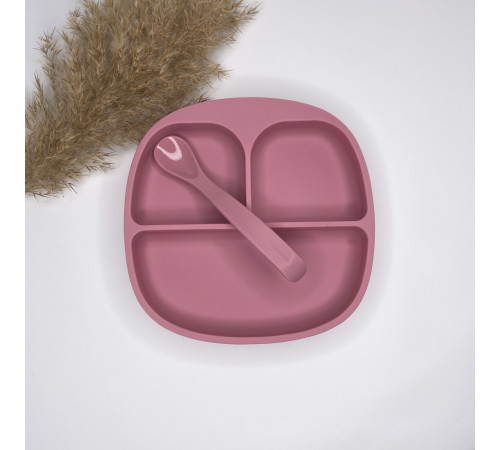 Дитяча тарілка секційна силіконова з ложкою Blush Румянець Дитяча тарілка секційна силіконова з ложкою Blush Румянець