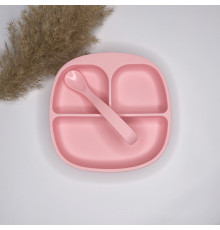 Тарілка секційна силіконова з ложкою Rose Quartz Рожевий кварц