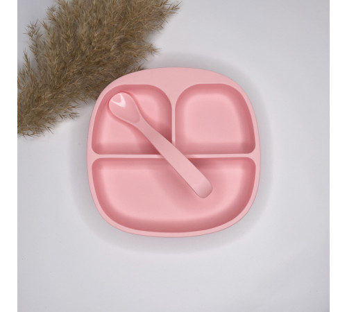 Дитяча тарілка секційна силіконова з ложкою Rose Quartz Рожевий кварц Дитяча тарілка секційна силіконова з ложкою Rose Quartz Рожевий кварц