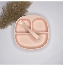 Тарілка секційна силіконова Light pink Світло рожевий 