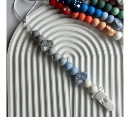 Тримач для пустушки Love Mom Dad Baby Blue Light Grey Тримач для пустушки Love Mom Dad Baby Blue Light Grey